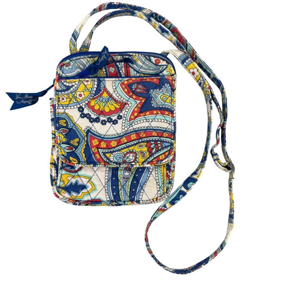 Vera Bradley Mini Hipster Crossbody Bag Blue Red Yellow Paisley Quilted Cotton